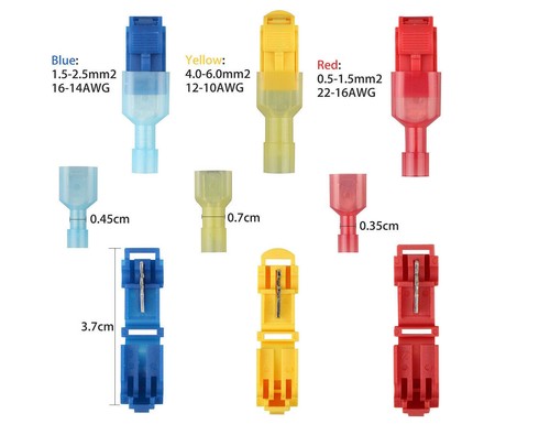 90/60PCS T-Taps Wire Terminals Insulated Quick Splice Crimp Connectors 22-10AWG - Picture 3 of 26