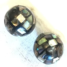 Mosaic of Abalone Shell 14k Yellow Gold Stud Earrings 3gr Ball Shaped 12mm WORN
