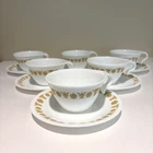 6 VTG Corelle by Corning Butterfly Gold Coffee Tea Cups & Saucers Hook Handle