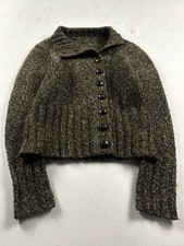 Brown Knit Cardigan Cropped Chunky Wool Button Up Vintage Cozy Core Rare