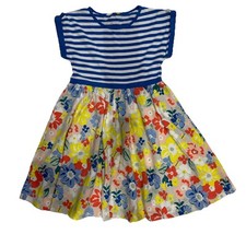 Girls' summer JohnLewis Blue Striped & Floral Print Jersey Fit Flare Dress 10yrs