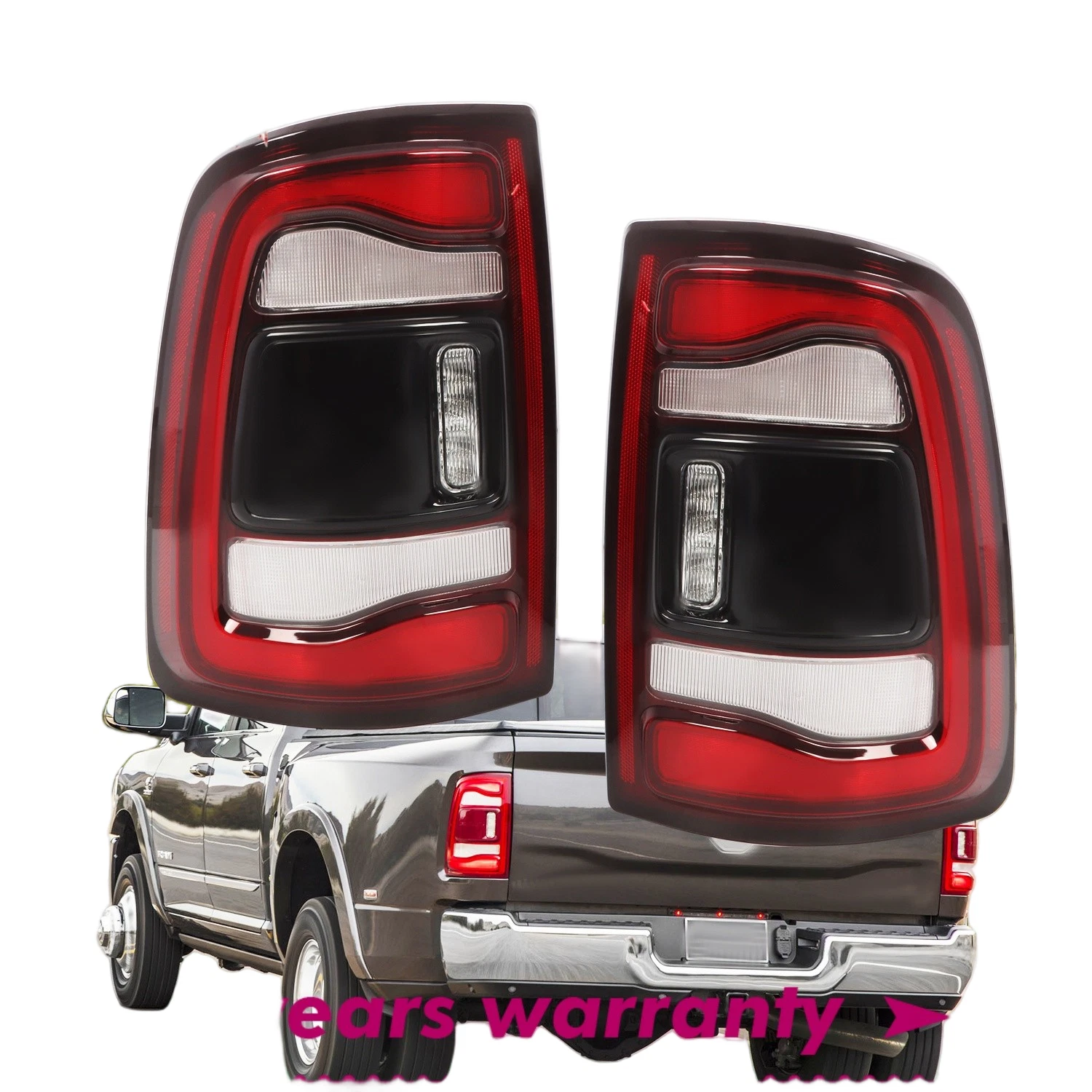 Pair For 2019-2024 Dodge RAM 2500 3500 Black Bezel LED Tail Lights w/ Blind Spot
