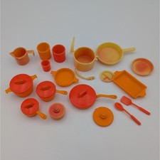 VTG 1970s Barbie Dream House Kitchen Cookware Pots Pans Orange Mattel Lot