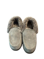 Lamo Suede Aussie Moccasins Slippers Faux Fur Lining Charcoal Size 10 Women