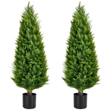 Artificial Topiary Tree 2-Set - 4 Feet Tall UV Protected Faux Cedar Pines - O...
