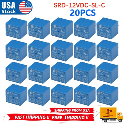 #ad 20PCS Power Relay SRD 12VDC SL C 10A Coil DC12V SPDT NO NC PCB 5 Pin Sealed $15.99