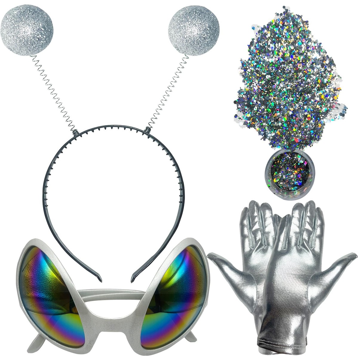 Cosplay Glasses Headband Rainbow Lens Plastic Unisex Costume Accessory Silver Alien Glasses and Headband Set - Cheerin main image 4