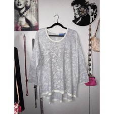 Simply Vera Vera Wang Silver Metallic White Knit Top XL High Low 3/4 Sleeve