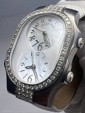 Philip Stein Teslar Dual Time Diamond Bezel 27mm x 42mm Watch White MOP Dial