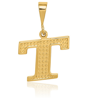 10K Solid Yellow Gold Medium Letter T Initial Pendant Necklace 22mm 7/8 inch