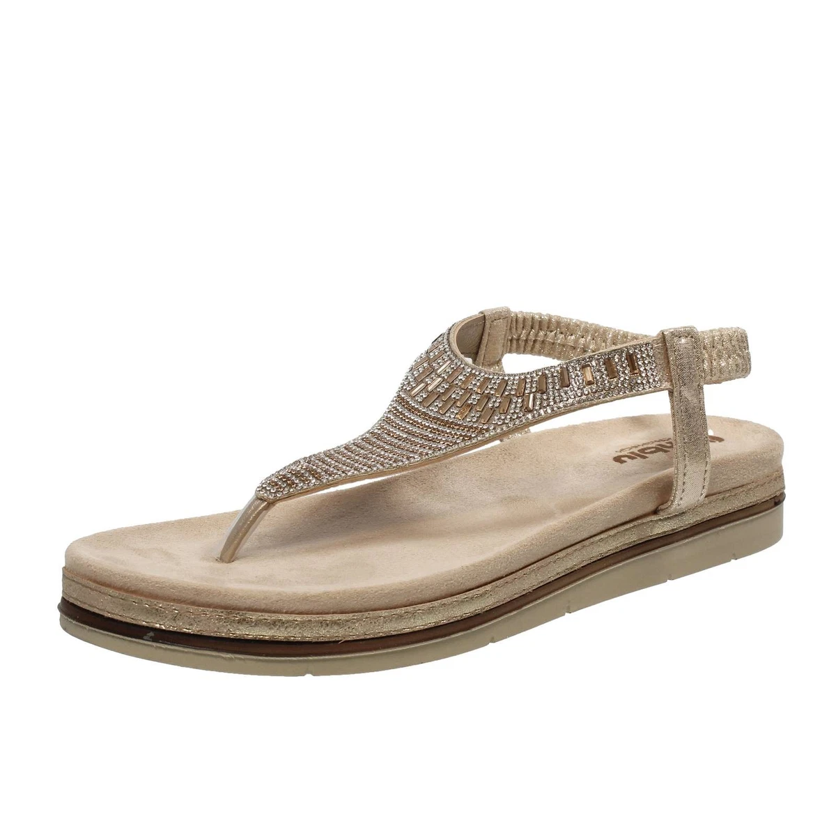 inblu Damen Sandali Donna Infradito Con Decoro Traforato E Strass, Cinturino Regolabile E Plantare Imbottito, Dal 35 Al 41 Flipflop, Schwarz, 37 EU