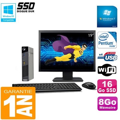 Ultra Mini PC LENOVO M73 Usff Tiny G3250T 8Go Scheibe 16Go SSD Wifi W7 Ecran 19