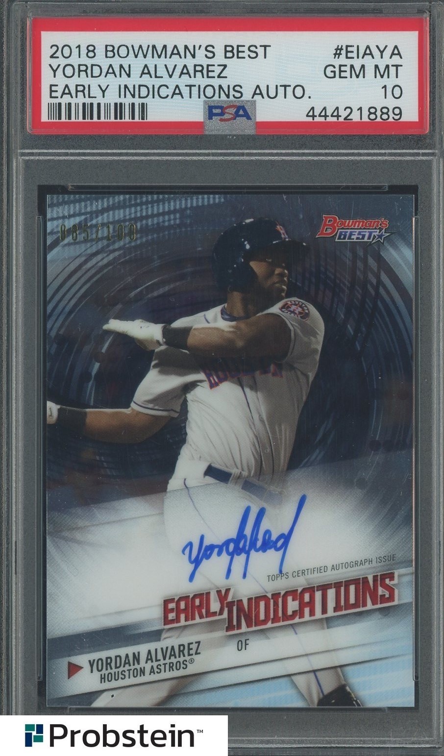 2018 Bowman's Best Early Indications Yordan Alvarez RC Rookie AUTO /100 PSA 10 view 1