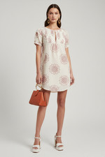 ALICE RITTER Dress 0 XS Silk Cotton PAISLEY MANDALA Print PLEATED MINI SHIFT Y2K