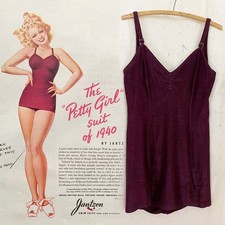 RARE Vtg 40s Jantzen George Petty Pinup Girl Knit Terry Cloth Swimsuit sz 40 / L