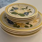 Set of 8 Red Wing Plates Brittany Pattern Hand Painted Plates 1940s