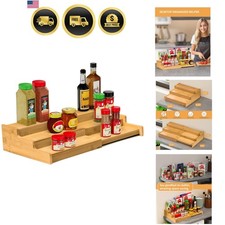 Spice Rack, 3-Tier Expandable Bamboo Spice Rack Organizer for Cabinet - Kitch...