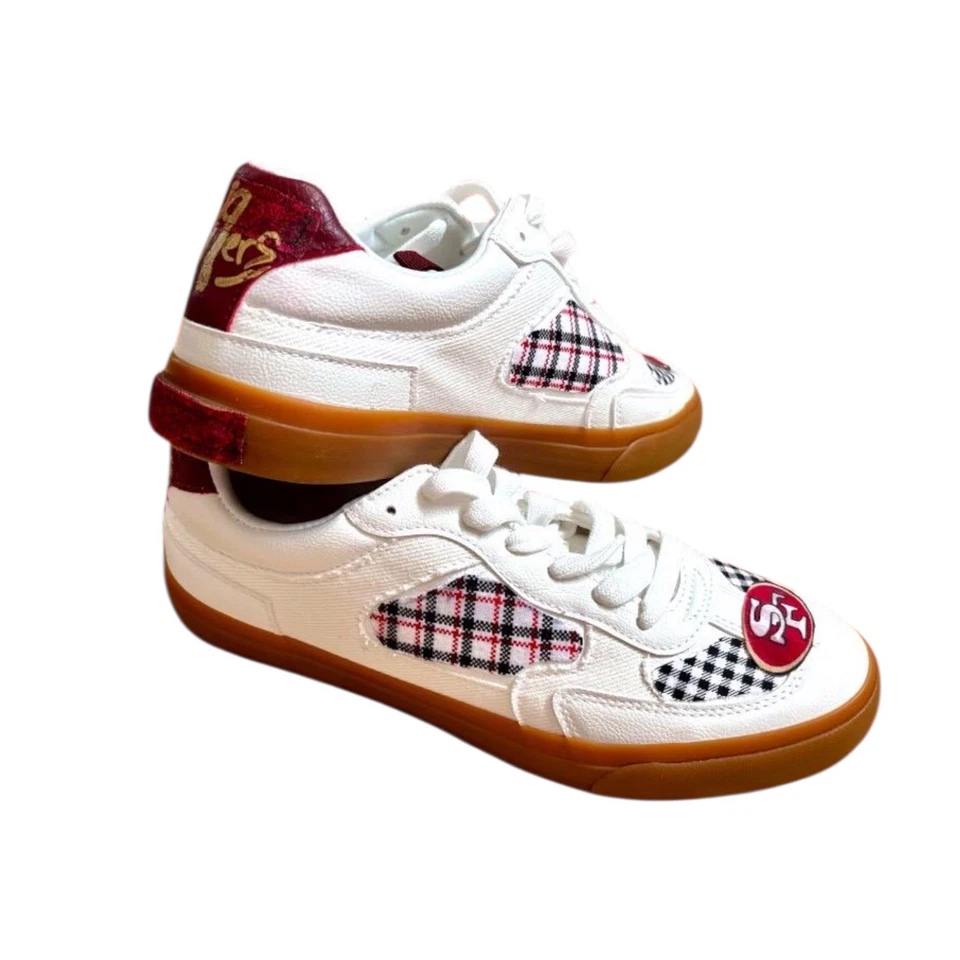 San Francisco 49ers White Sneakers With Plaid TRIM- Unique And 1of 1. Women’s  9 - Image 3 of 4