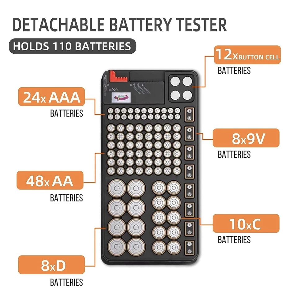 Batterie Organizer mit Tester Kunststoff Großkapazität für AAA AA 9V C D - Bild 4 von 4
