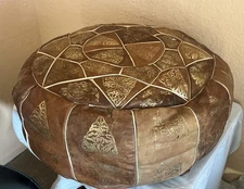 Handmade Moroccan POUF Genuine Leather Pouffe Ottoman Footstool Brown
