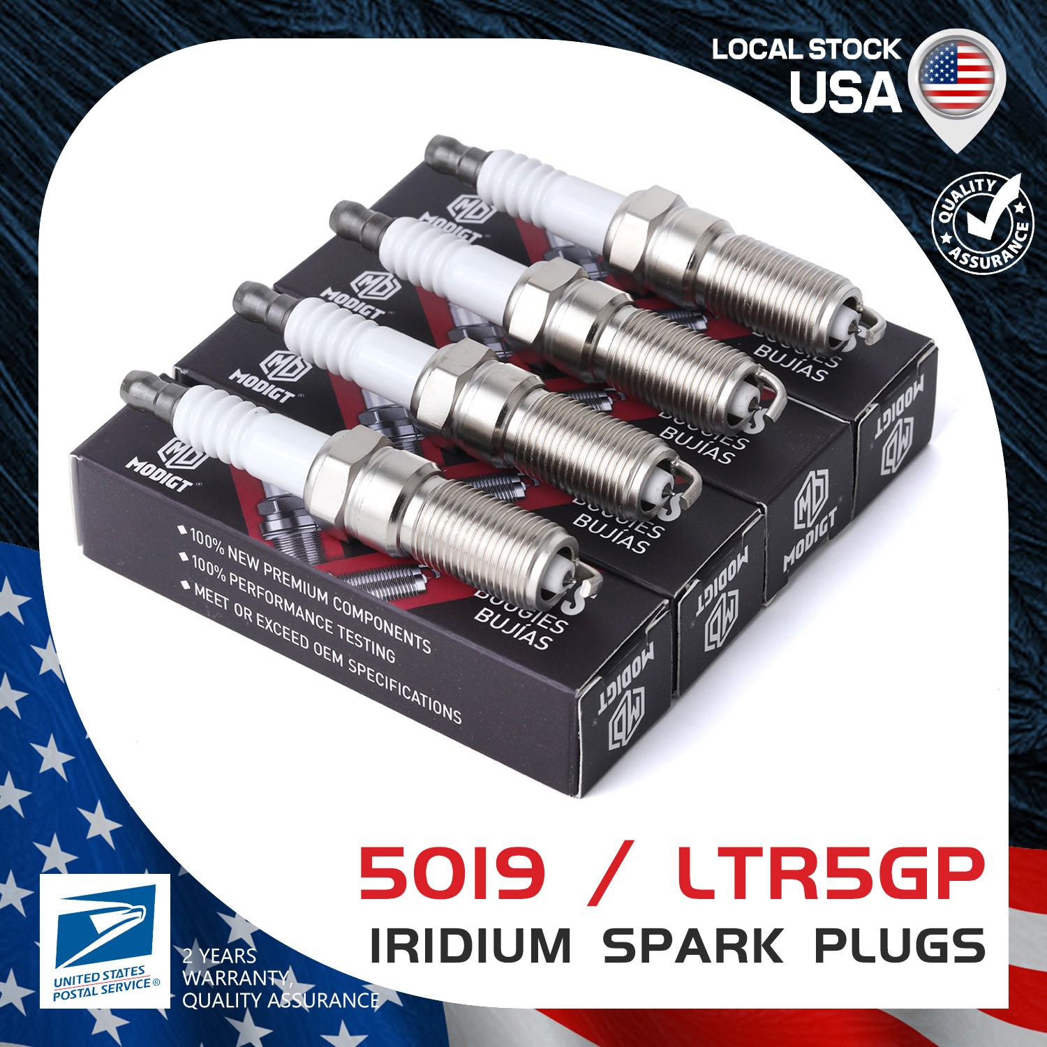 Set of 4 OEM QUALITY Iridium Spark Plugs Replacement LTR5GP 5019 Easy to install