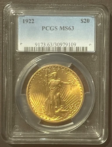 1922 $20 GOLD ST. GAUDENS DOUBLE EAGLE Classic Coin PCGS MS63: 10242