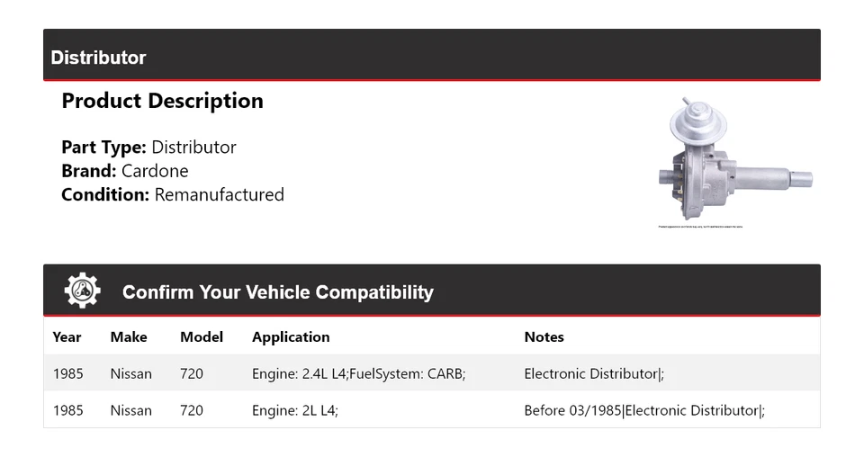 Для 1985 Nissan 720 дистрибьютор Cardone - Изображение 2 из 4