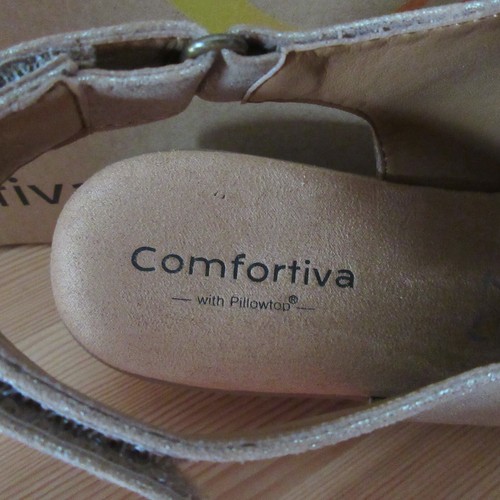 Comfortiva Faye Womens 9 W WIDE WIDTH Gold Anthracite Leather Heel Sandals - Picture 7 of 11
