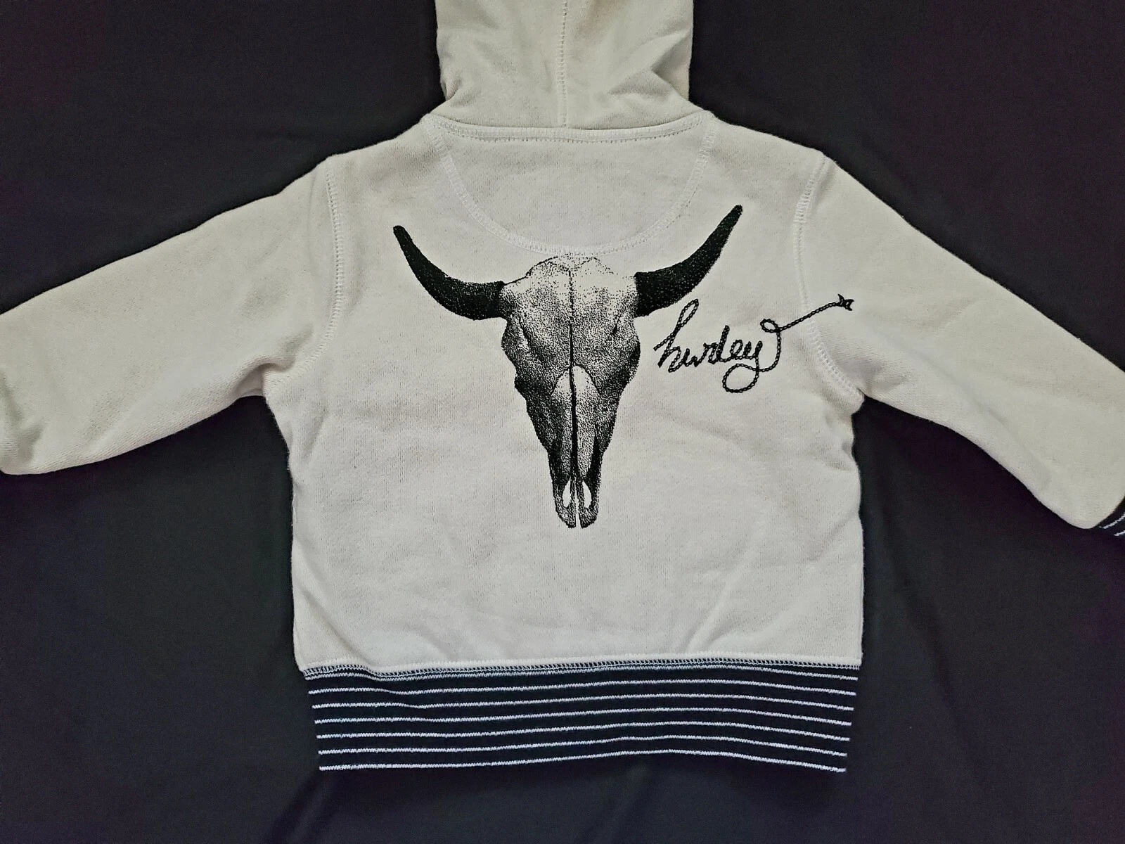 OFF WHITE Felpa con cappuccio zip intera Hurley neonato bambino ragazzo bianco sporco taglia 6M 6 mesi nuova con etichetta