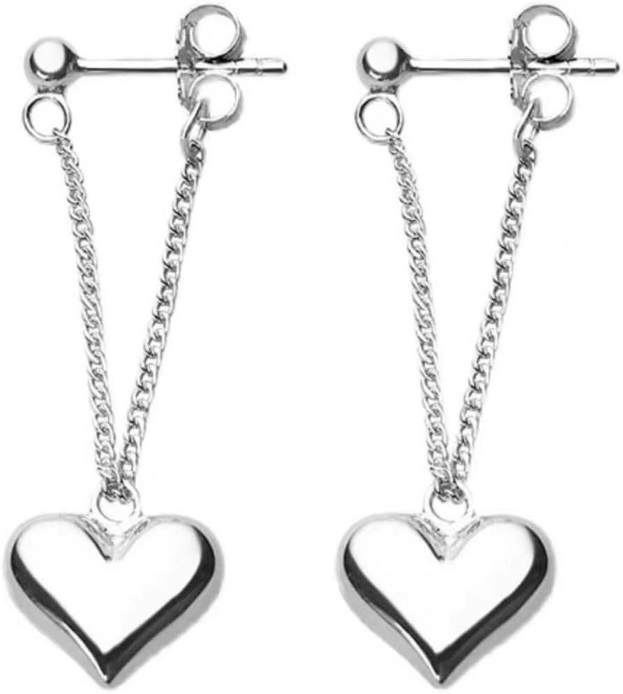 925 Sterling Silver Heart Chain Dangling Threader Earrings for Women