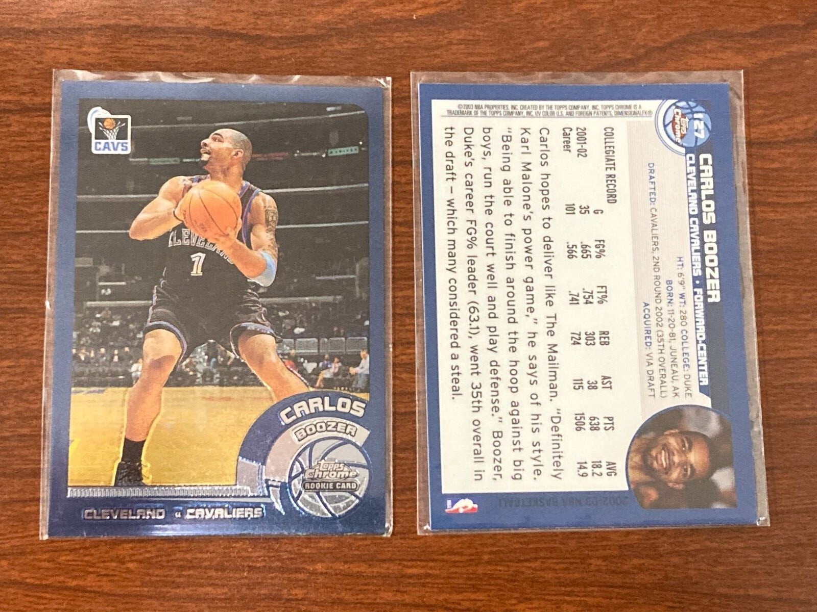 CARLOS BOOZER 2002-03 TOPPS CHROME CLEVELAND CAVALIERS ROOKIE CARD #127
