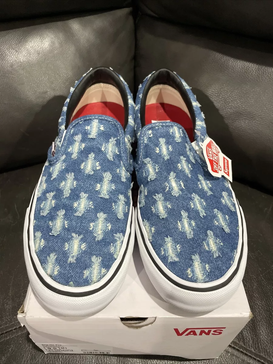 Vans x Supreme Slip On Pro Blue Denim Size 9.5 RARE VN0A38DD2DD Box Logo CDG
