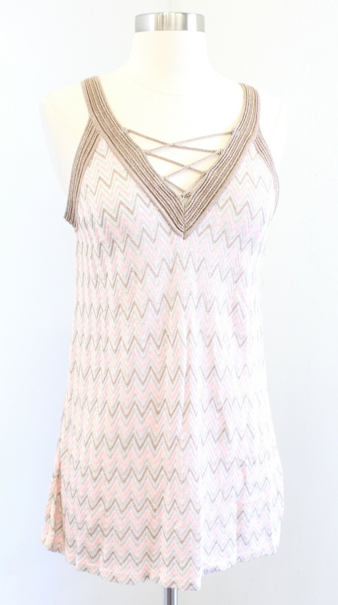 NWT White House Black Market Metallic Zigzag Lace Up Sweater