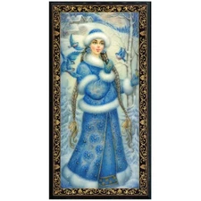 7" Snow Maiden Lacquered Trinket Box, Snegurochka Christmas Keepsake Jewelry Box