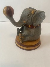 Vintage Cast Iron Elephant Bank with Ball Circus, 5 1/2” Tall, Marked THT 2000