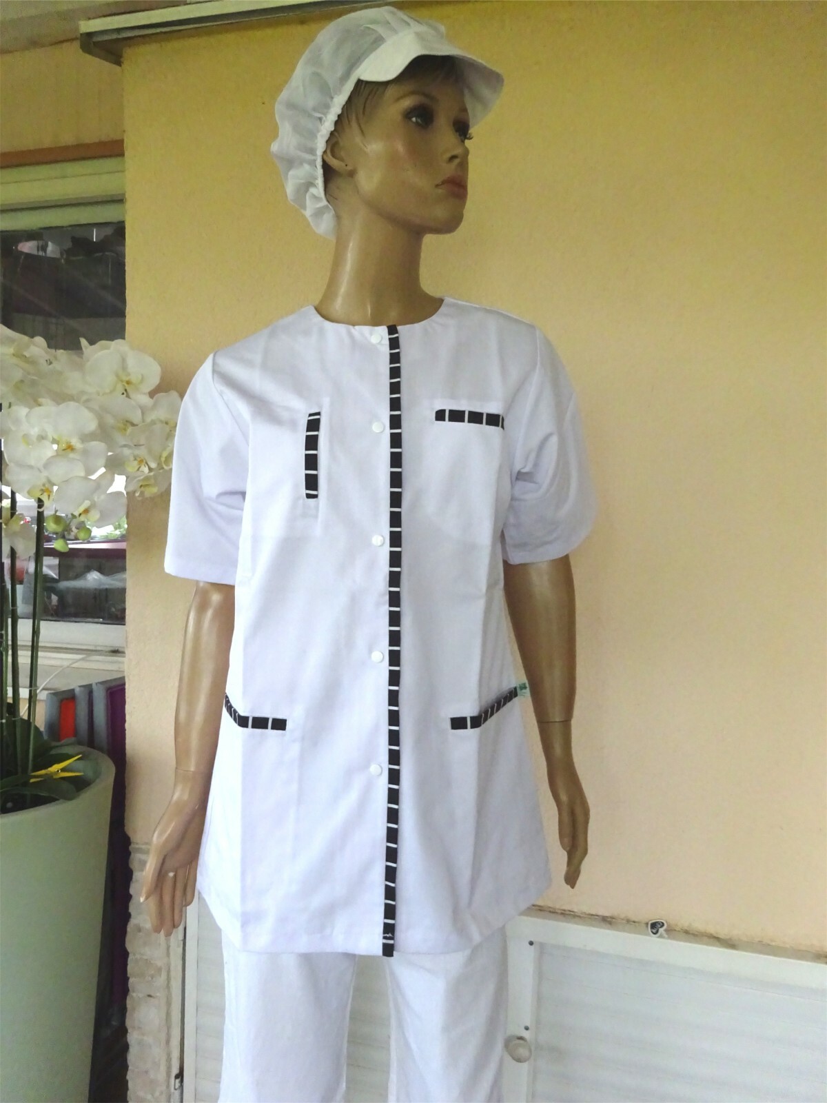 Blouse tunique d infirmière blanc et noir médicale taille M
