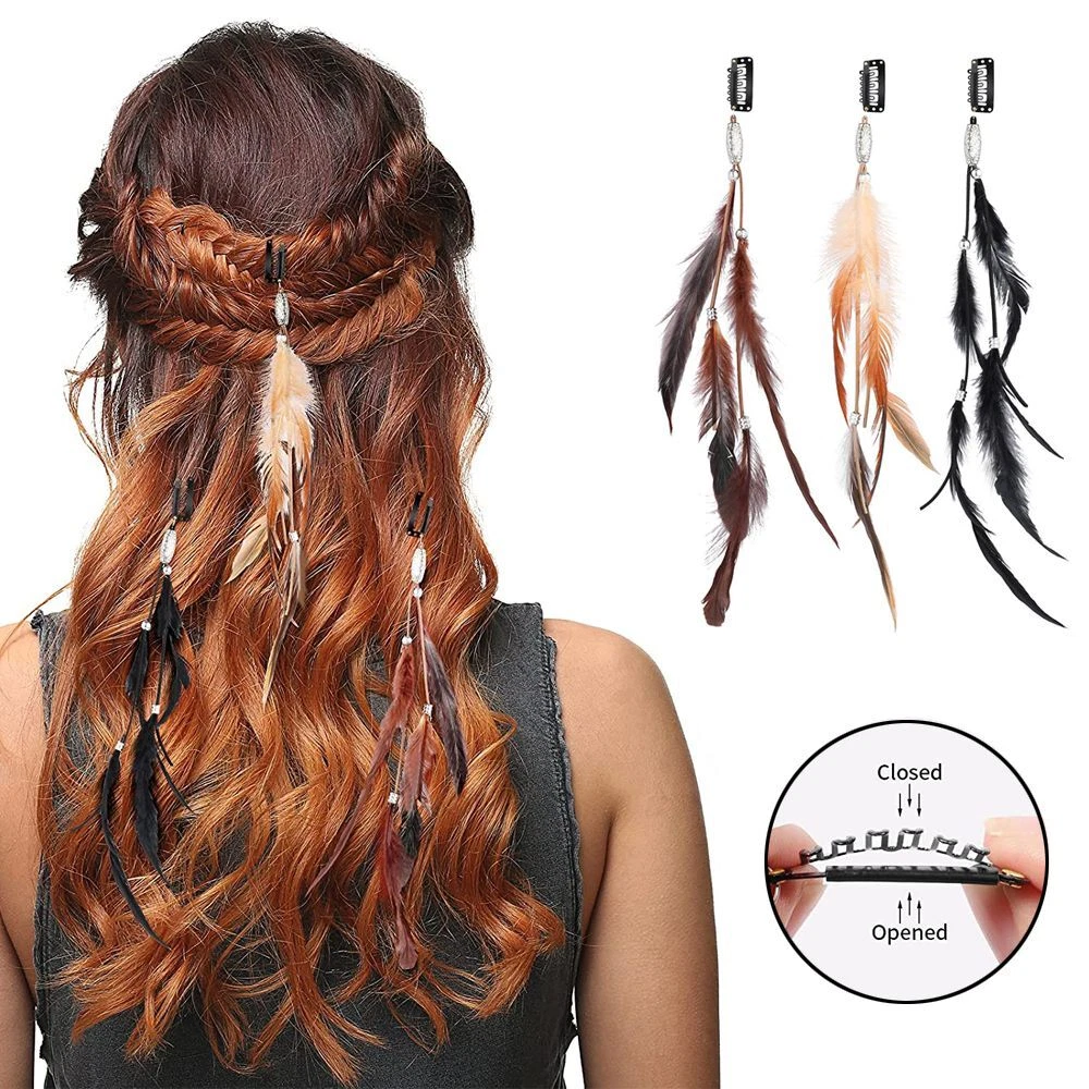Long feather top hair clips