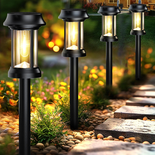 Solar Pathway Lights Glass Outdoor Solar Stake Lights Garden Decor 8 Pack