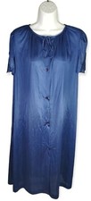 Vintage Lorraine Nightgown Size Medium Blue Short Sleeve Button Front Sheer