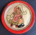 Vintage Ohio Art tin litho Toy Tea Set Plate Fern Bisel Peat Girl on Stool