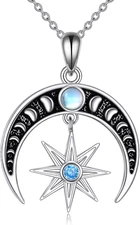 Cresent Moon Star Necklace 925 Sterling Silver Moon Phase Pendant Gifs for Women
