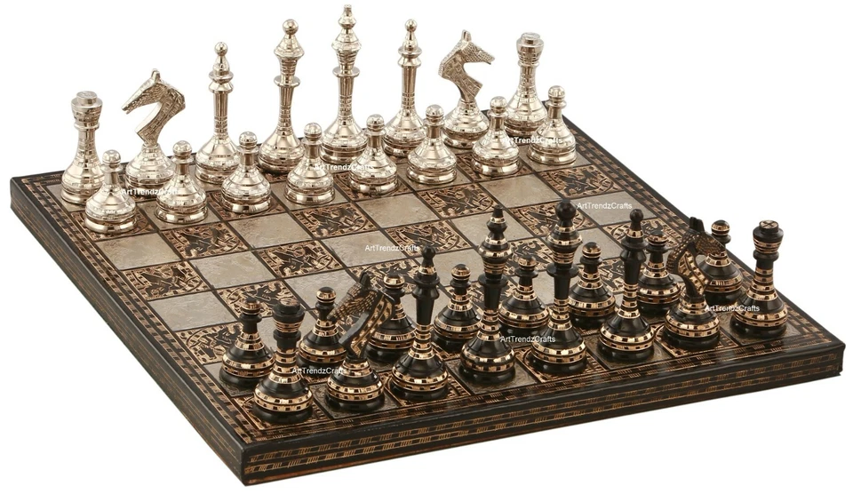 14''Chess Board Set Luxury Brass Chess Pieces and Board Set Metal Chess For Gift - Image 2 of 4