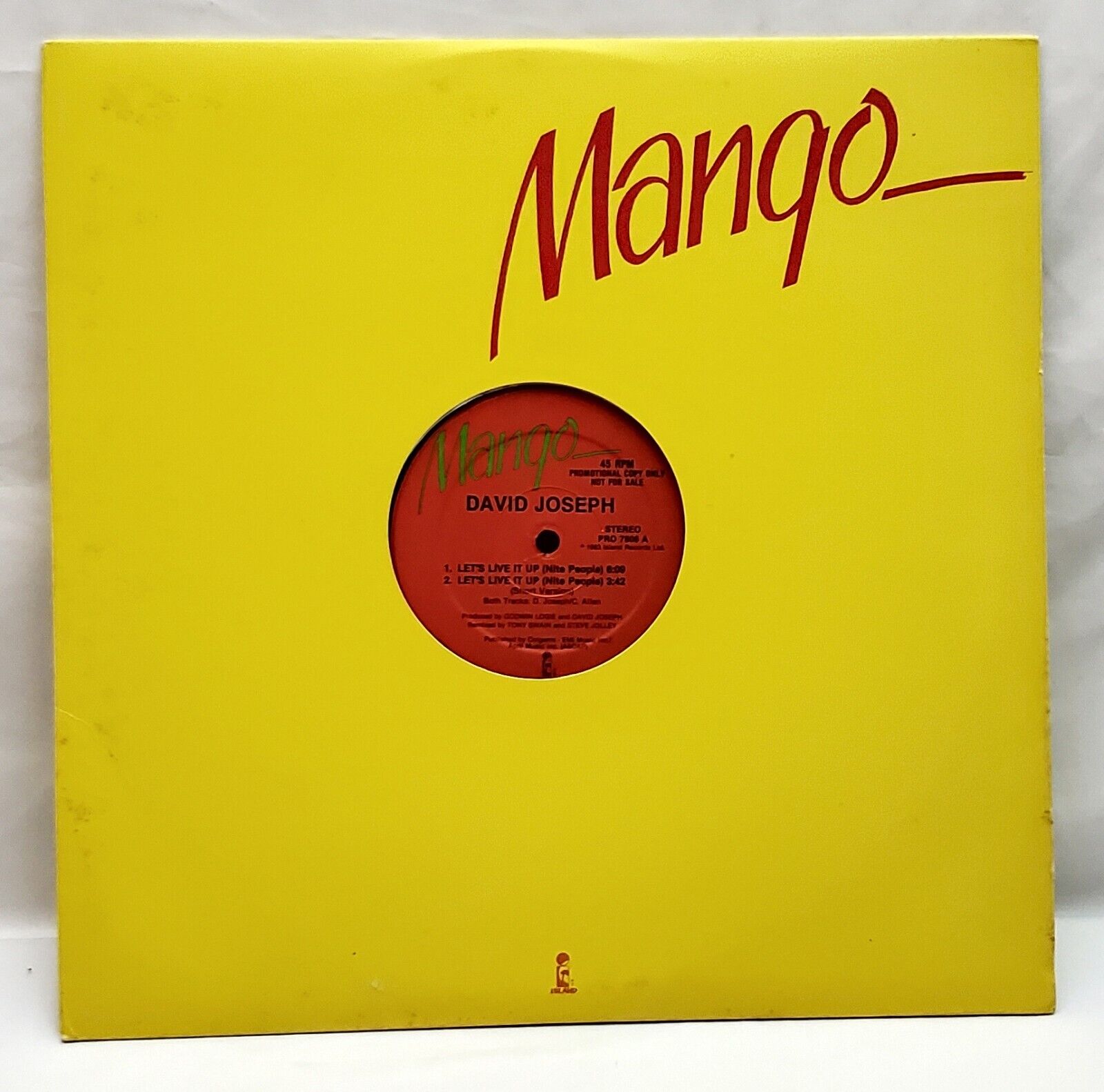 David Joseph Let's Live It Up (Nite People) 12" 45 RPM Vinyl Mango Records Promo