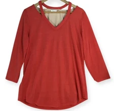 WOMEN WITH CONTROL Top Tunic Women's Large Orange Lined Soft Cutout Neck V-Neck