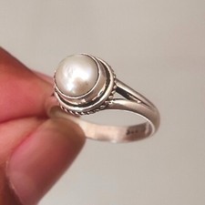 Freshwater Pearl Ring White Pearl 925 Sterling Silver Statement Ring Boho Ring