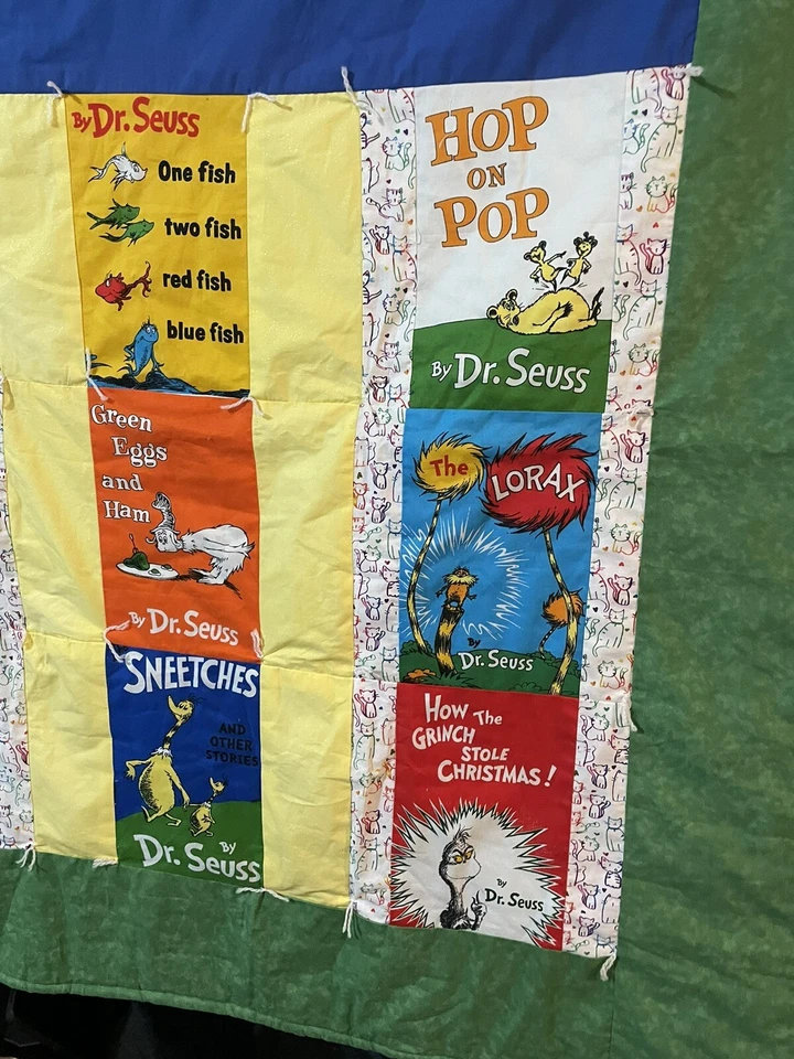 Baby quilt,lapt,unisex,crib quilt, scrap,toddler-Dr.Seuss Book covers crib blank - Image 4 of 4
