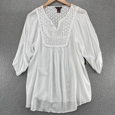 Multiples Top Womens Extra Large White Eyelet Lace Studded Balloon Sleeves NWT
