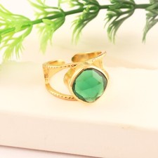 Green Quartz Gemstone Ring Double Leyer Gold Plating Stackable Adjustable Ring