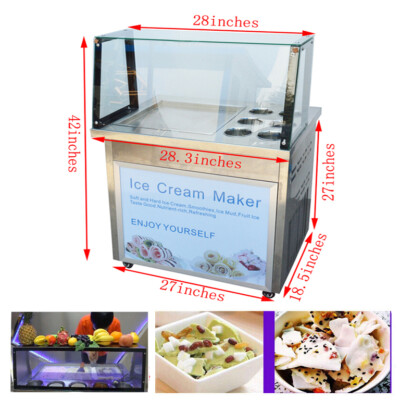 110V Fried Ice Cream Roll Maker 800W Fried Yogurt Ice Cream Machine with 6Bucket