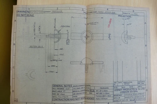PRE PRODUCTION LESNEY MATCHBOX FUNNY FLYER PLANE DESIGN DRAWING PROPELLOR